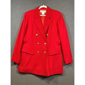 Adolfo Studio Vtg Womens Red 100% Wool Double Breasted Blazer Gold Buttons 12‎